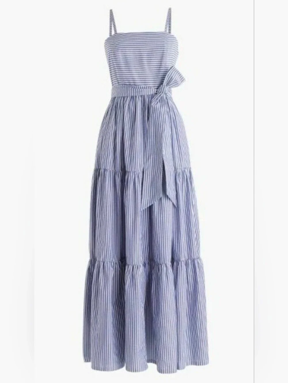 NWT J.Crew Tiered Maxi in Lagoon White Stripes Tie Waist Cotton Sun Dress 8T